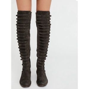 {Free People} Black Forest Over-The-Knee Boots Brown Leather